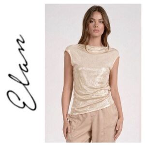 NWT Elan Katie Scoop Back Metallic Top in Champagne